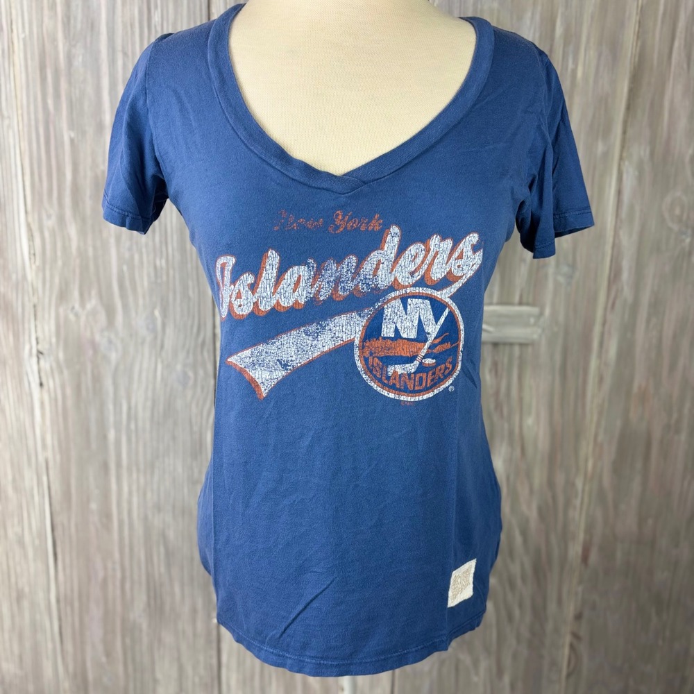 Original Retro Brand NY Islanders Shirt Womens XL Blue V-Neck Vintage Style NHL